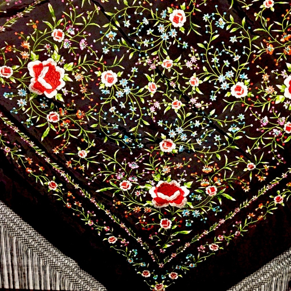 Vintage Manila Silk Piano Shawl